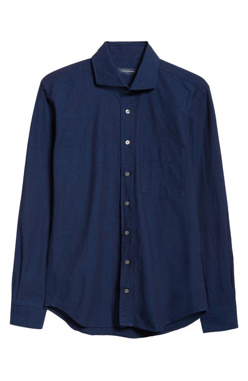 Linen Button-Up Shirt in Dark Denim