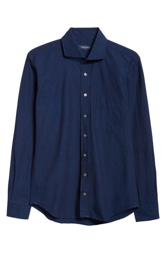 Thom Sweeney Linen Button-up Shirt In Dark Denim