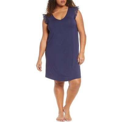 Plus Size Nordstrom Moonlight Lace Trim Nightgown, Blue