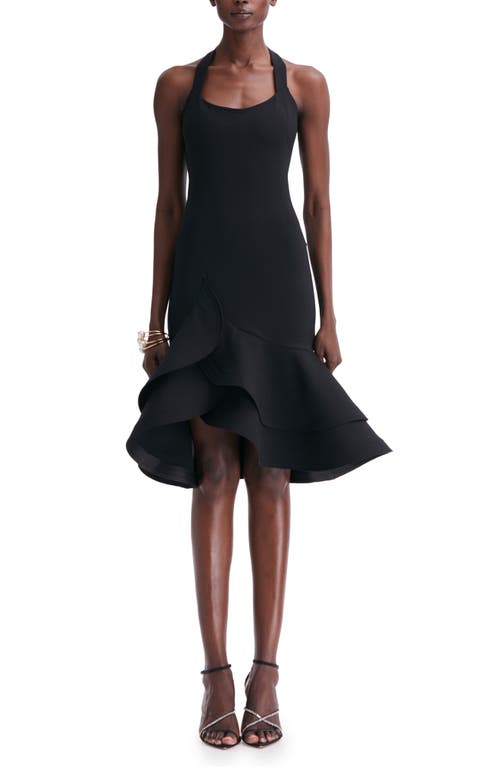 Oscar de la Renta Tiered Ruffle Halter Dress Black at Nordstrom,