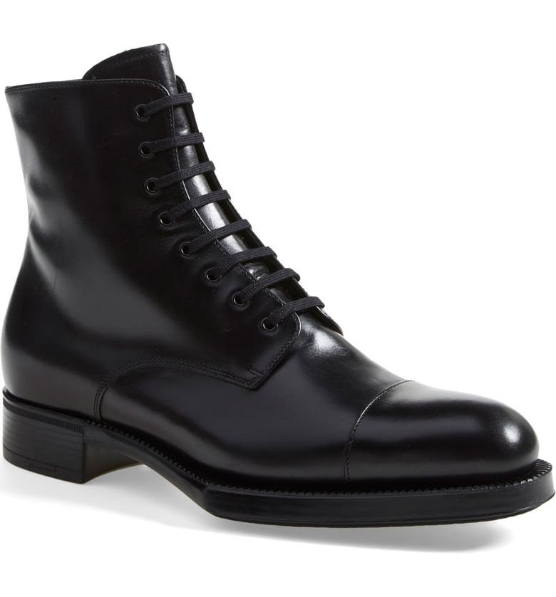 Prada Lace Up Short Leather Boot (Women) | Nordstrom