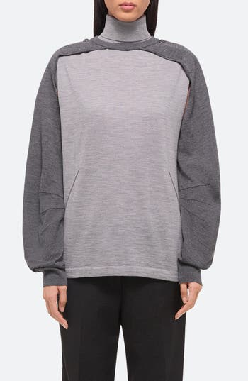 Helmut Lang Fine-knit Turtleneck Top With Detachable Shrug In Light Heather Grey/grey - 27d