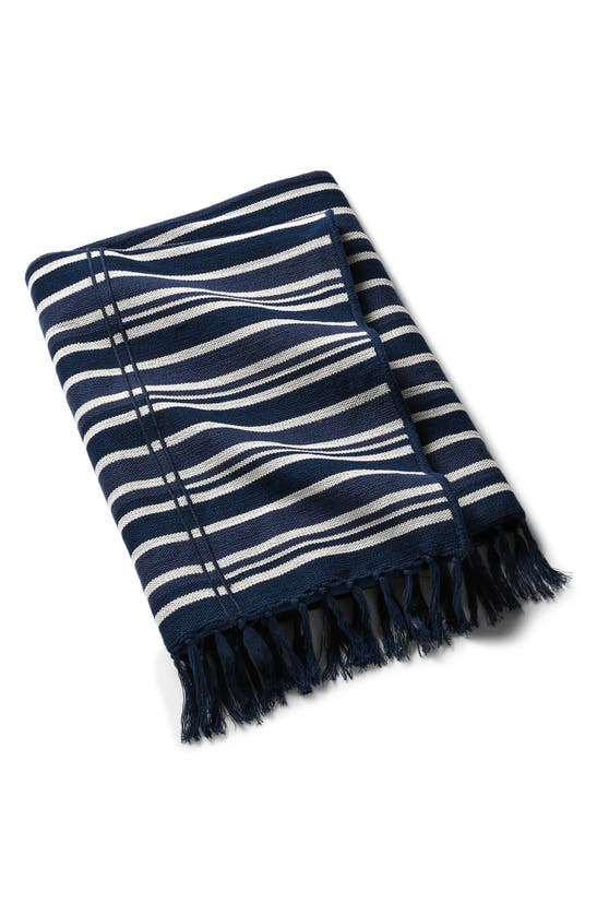 Shop Ralph Lauren Woodford Throw Blanket In True Navy/ Cream