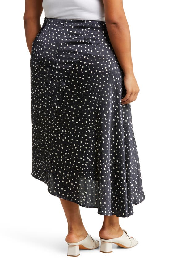 Vince Polka Dot Draped Charmeuse Skirt In Deep Marine