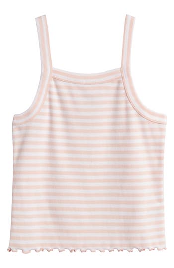 Shop Nordstrom Kids' Rib Lettuce Hem Tank In Pink Veil Rose Sunshine Stripe