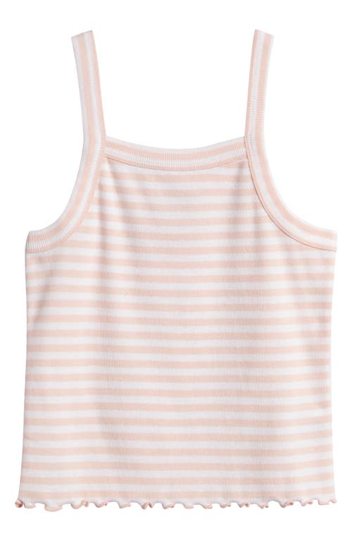 Nordstrom Kids' Rib Lettuce Hem Tank In Pink Veil Rose Sunshine Stripe