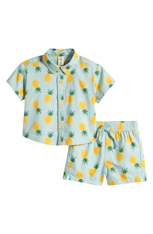 Tucker + Tate Babies'  Print Short Sleeve Cotton Shirt & Shorts Set In Teal Eggshell Pineapples Toss