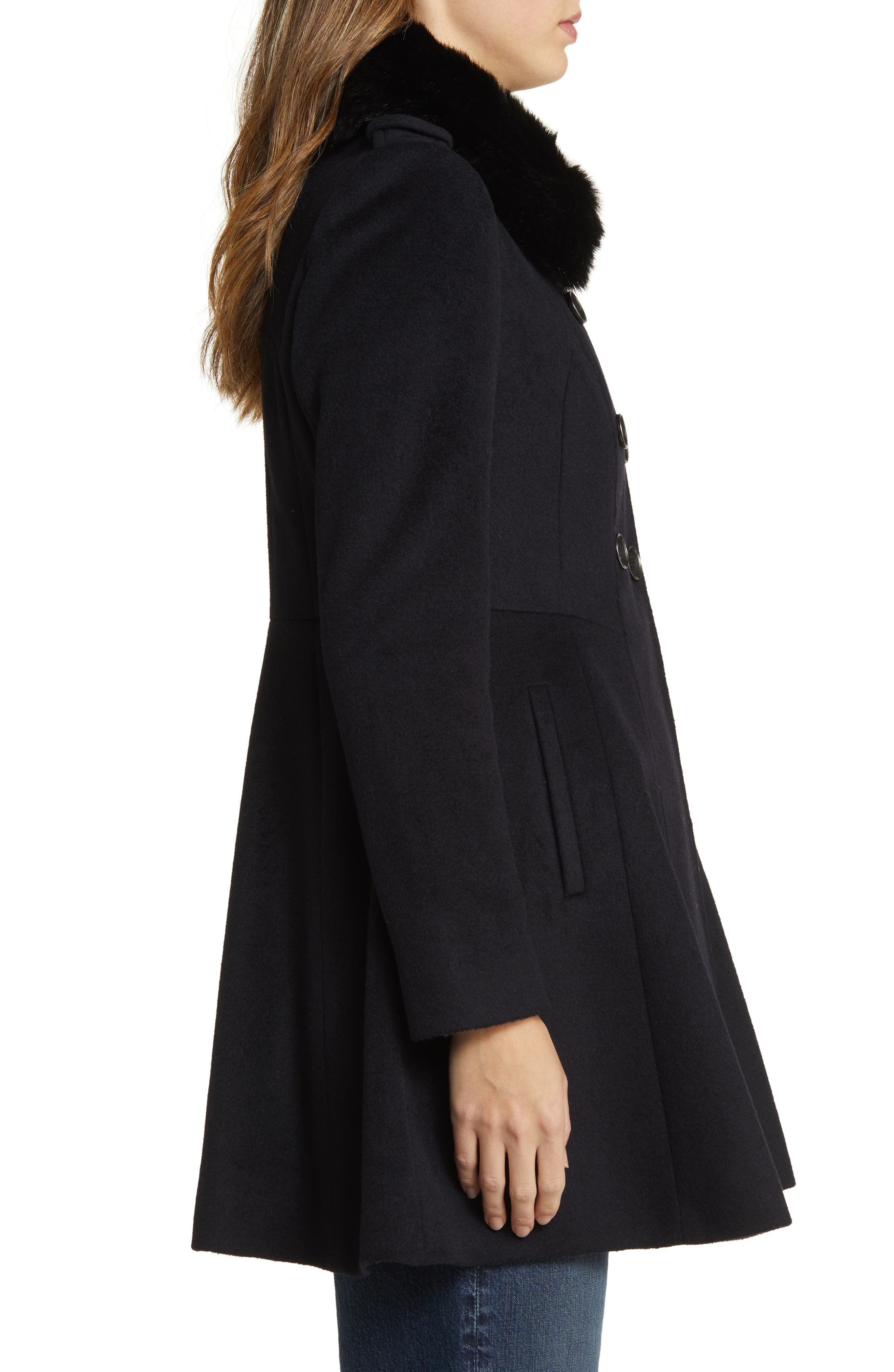 Via Spiga Faux Fur Collar Wool Blend Skater Coat Nordstrom