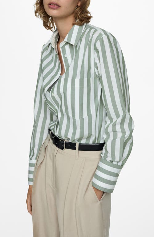 Shop Mango Stripe Cotton Button-up Shirt In Green