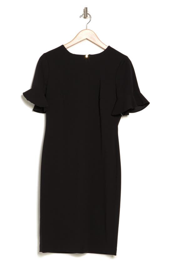 Calvin Klein Ruffle Short Sleeve Sheath Dress In Black | ModeSens
