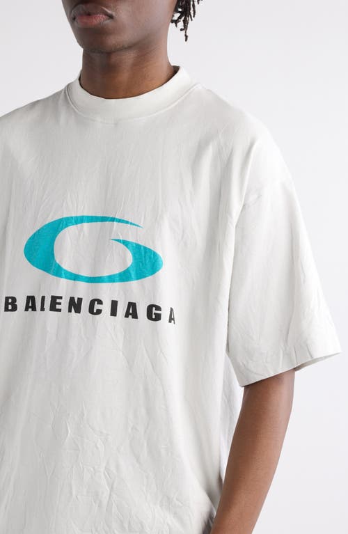 Shop Balenciaga Cotton Jersey Logo Graphic T-shirt In Dirty White/blue