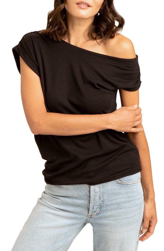 Shop Threads 4 Thought Leoni Feather Ribbed One Shoulder T-shirt In Black