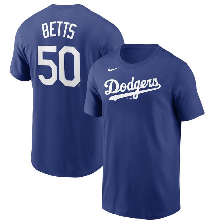 Nike Los Angeles Dodgers Men's Gold Name and Number Player T-Shirt Mookie Betts - RoyalBlue