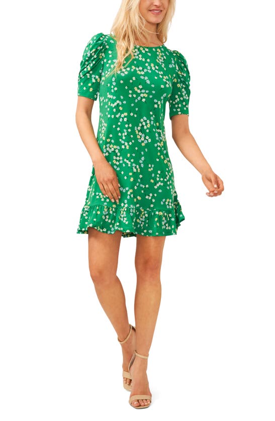 Cece Floral Ruffle Hem Knit Minidress In Lush Green