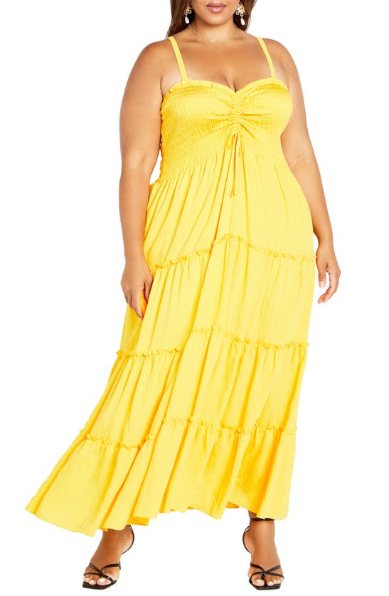City Chic Alisa Smocked Sleeveless Maxi Dress In Yellow