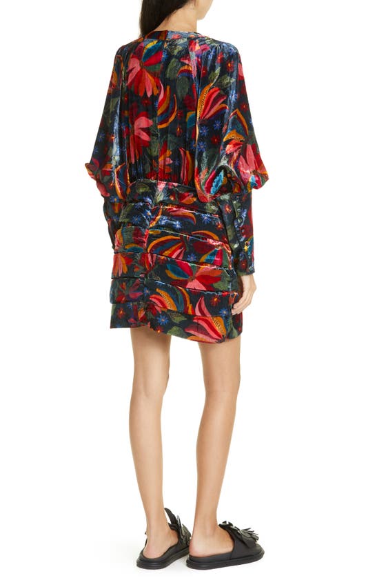 Farm Rio Banana Sky Long Sleeve Velvet Dress In Banana Sky Black