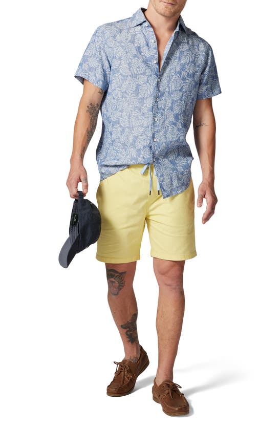 Rodd & Gunn Yelverton Sport Fit Frond Print Short Sleeve Linen Button-up Shirt In Stonewash