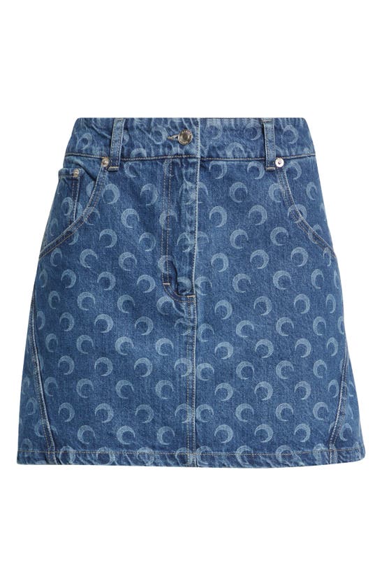 Shop Marine Serre Crescent Moon Denim Miniskirt In Blue