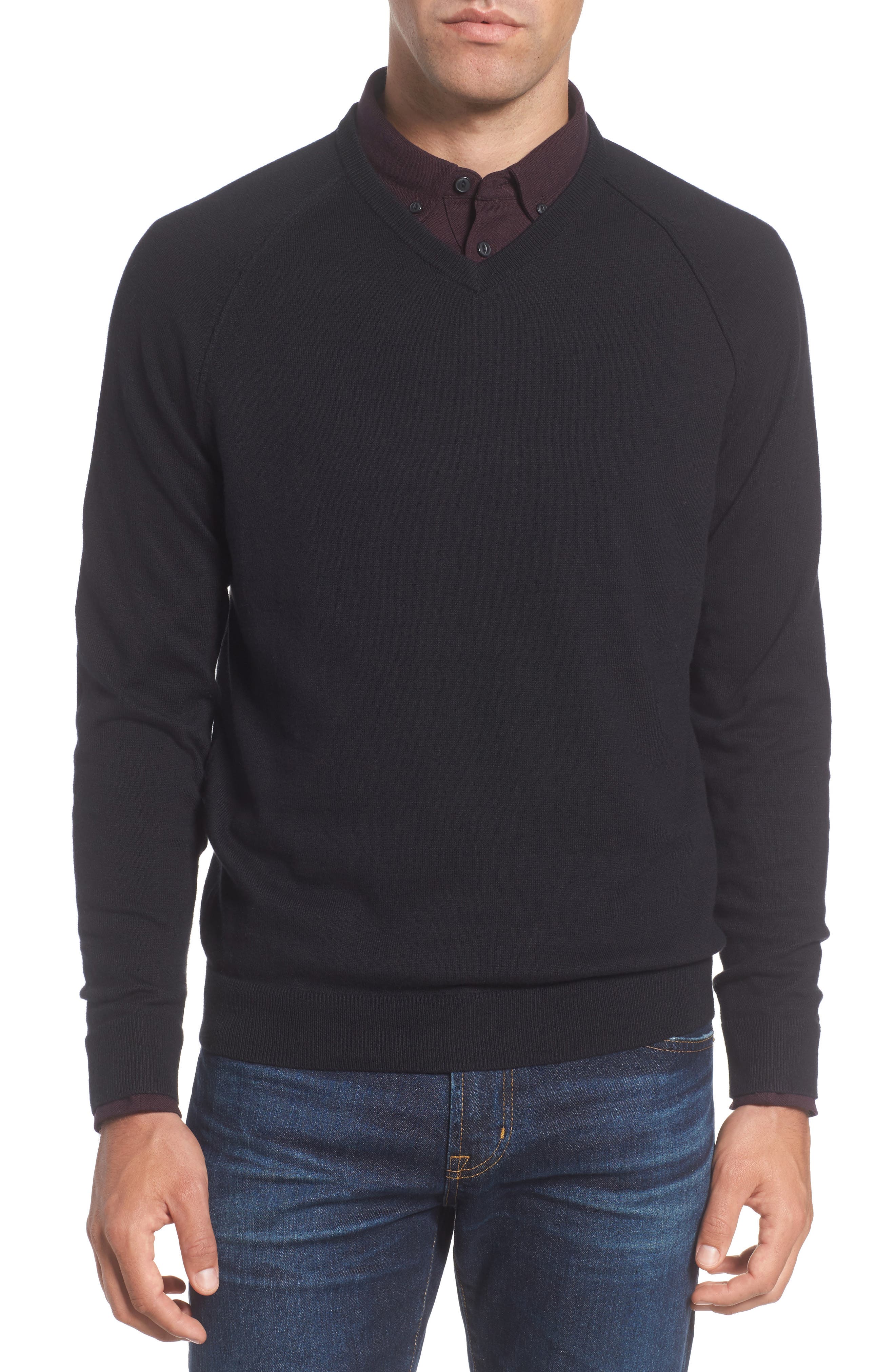 Nordstrom Men's Shop Saddle Shoulder Cotton & Cashmere VNeck Sweater Nordstrom
