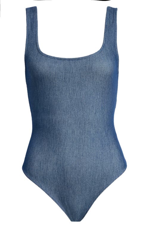 Naked Wardrobe Stretch Denim Tank Bodysuit In Denim