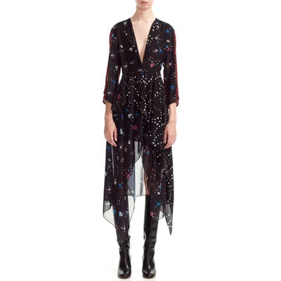 Maje Remix Printed Long Sleeve Midi Dress, (fits like 2-4 US) - Black