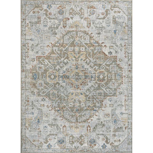 Jonathan Y Shaemus Bohemian Medallion Low-pile Machine-washable Area Rug In Cream/brown/green
