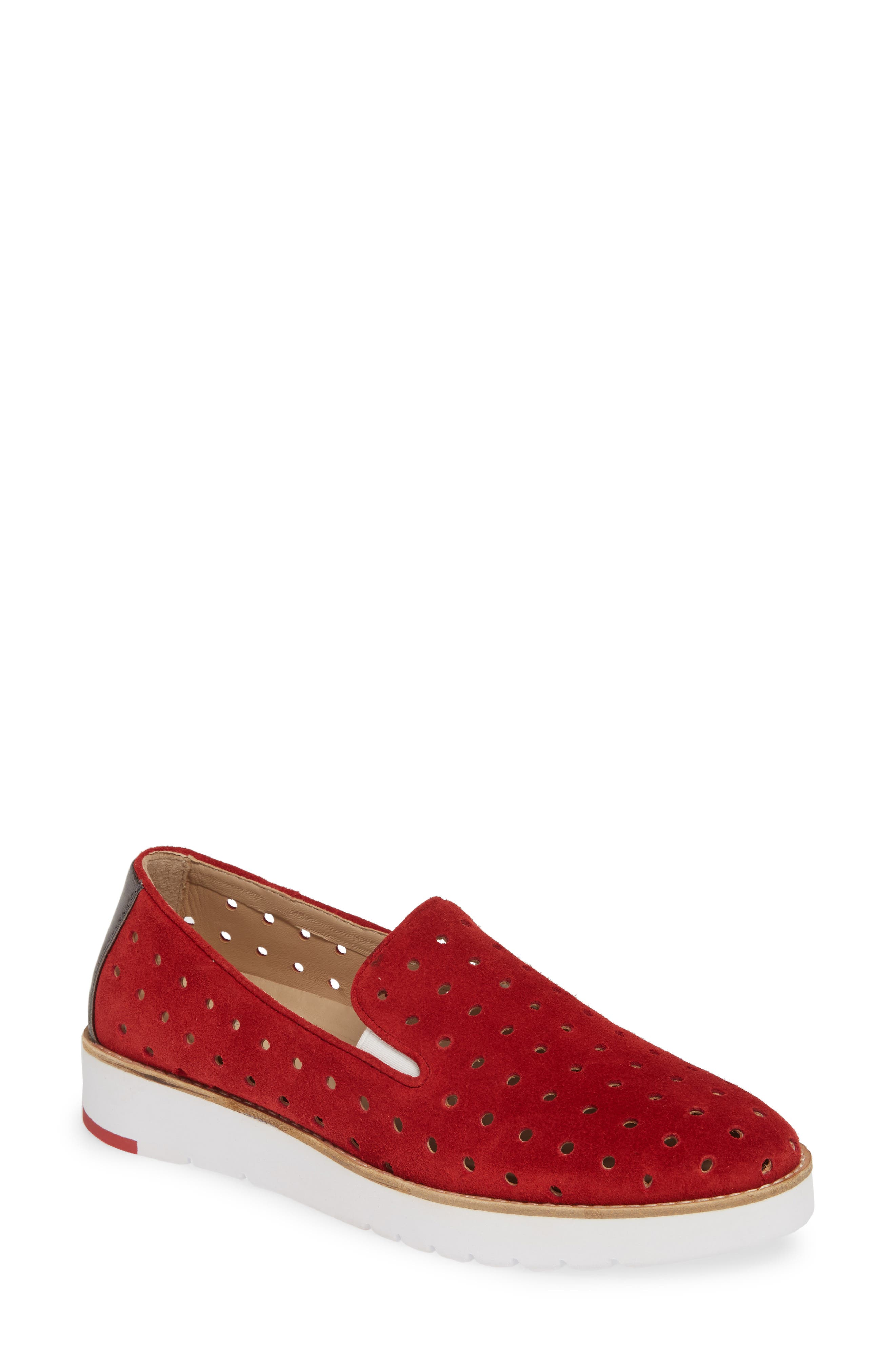 Johnston & Murphy Penelope Perforated Slip-On Sneaker, Red