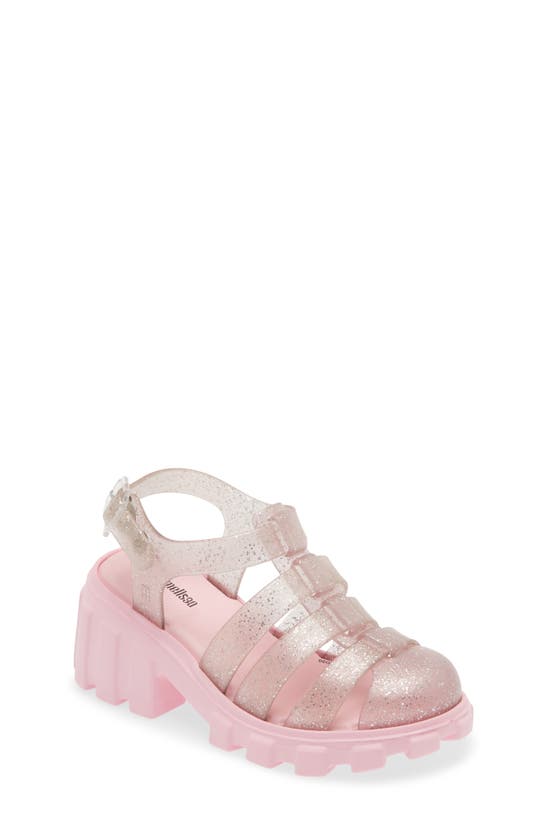 Shop Mini Melissa Kids' Megan Platform Fisherman Sandal In Pink/ Glitter Pink