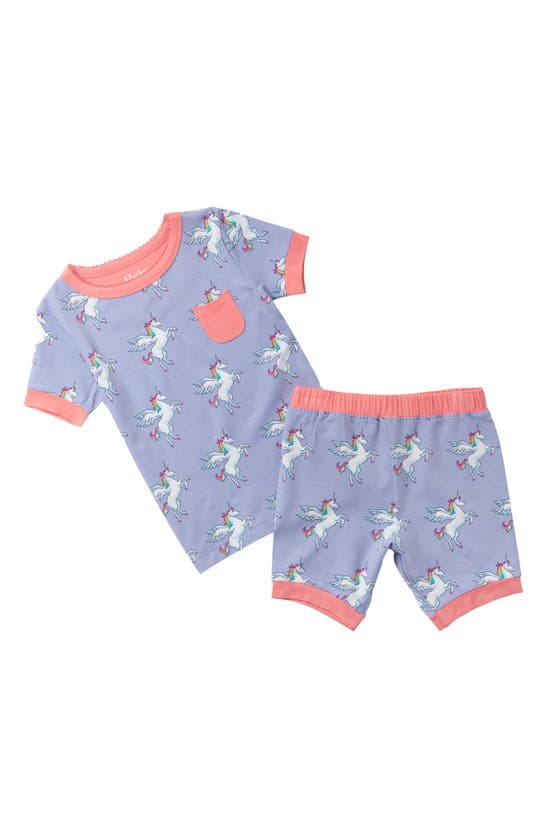 Hatley Kids' Rainbow Winged Unicorn Fitted Two-piece Short Pajamas In Purple