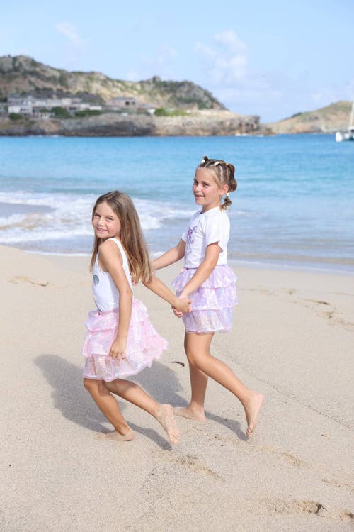 Lola + The Boys Iridescent Shimmer Sequin Skirt In Lavender