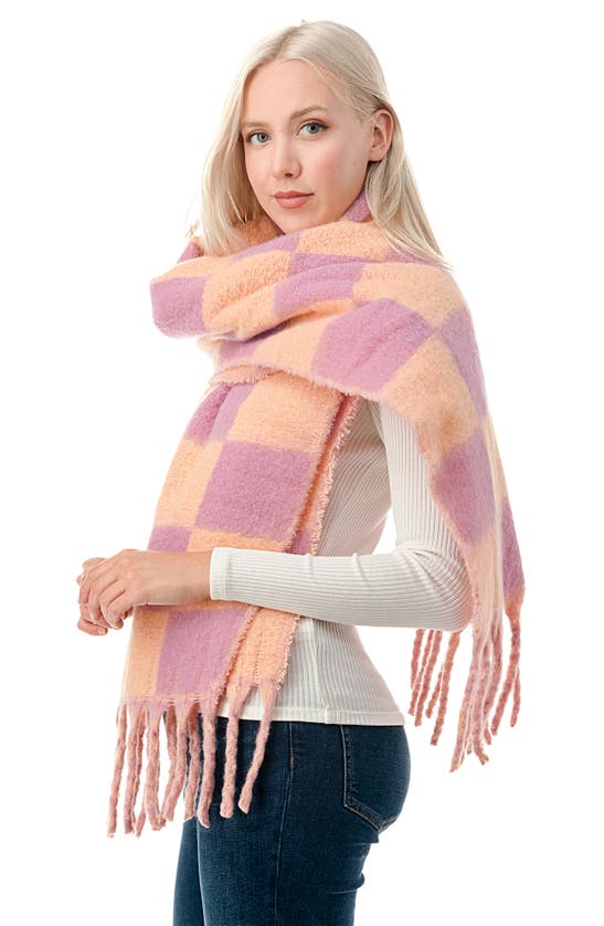 Marcus Adler Chunky Check Fringe Scarf In Peach