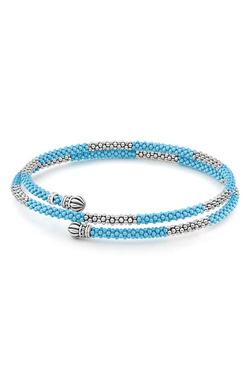Lagos Blue Ceramic Caviar Beaded Bracelet In Silver/blue