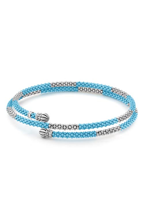 Shop Lagos Blue Ceramic Caviar Beaded Bracelet In Silver/blue