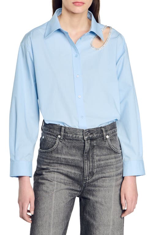 Shop Sandro Rhinestone Teardrop Shirt In Sky Blue