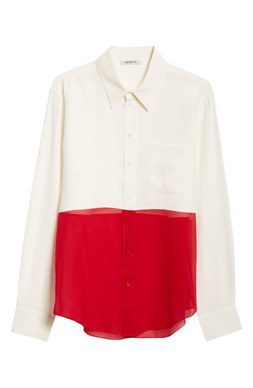 Shop Peter Do Mixed Media Button-up Shirt In White/scarlet