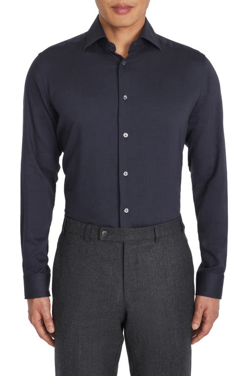 Aurelio Cotton & Silk Blend Dress Shirt in Navy