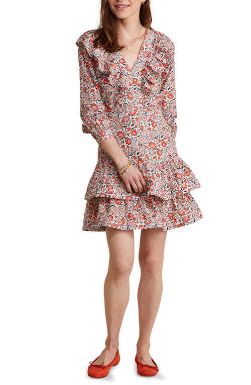 Ivy Floral Long Sleeve Cotton & Silk Dress in Floral Multi - Stone
