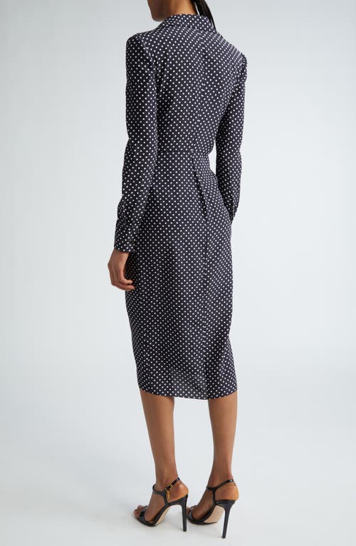 Shop Michael Kors Collection Polka Dot Long Sleeve Midi Shirtdress In Black/optic White