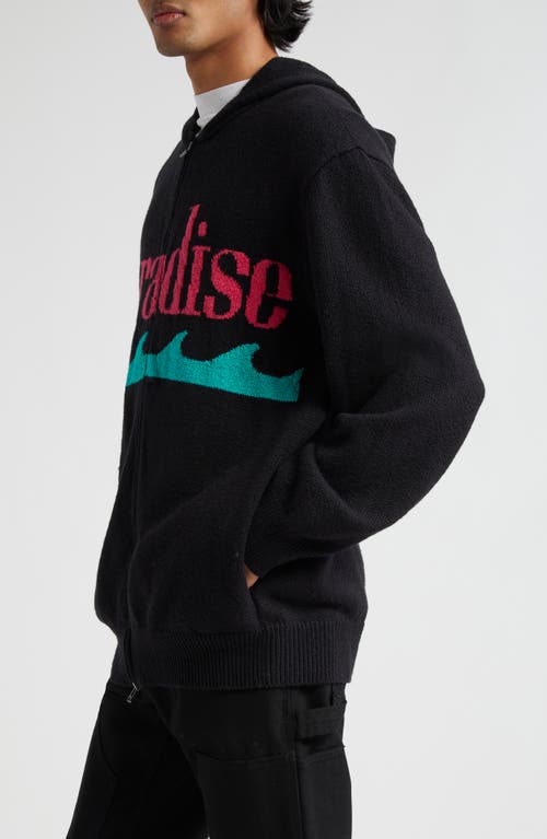 Shop The Elder Statesman Paradise Full Zip Hooded Sweater In Black/flamingo/miami Blue