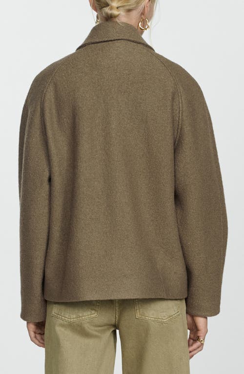 Mango Wool Blend Zip Jacket In Khaki Green