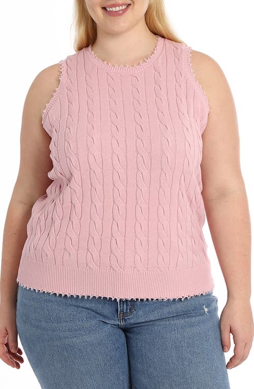 Frayed Cable Knit Cotton Sweater Tank in Pink Pearl