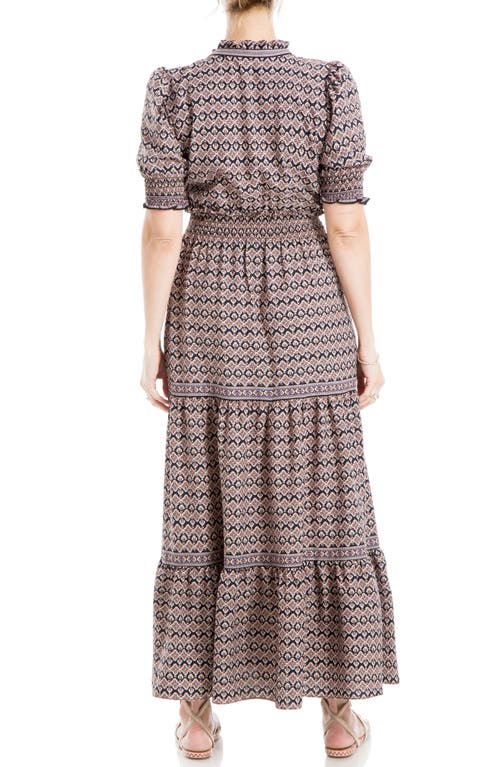 Max Studio Smocked Flutter Sleeve Maxi Dress In Black Floral