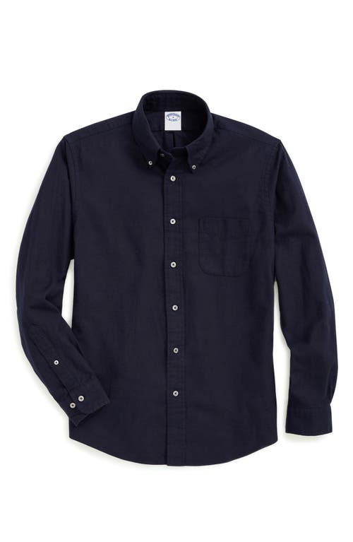 Shop Brooks Brothers Solid Flannel Button-down Shirt In Navy