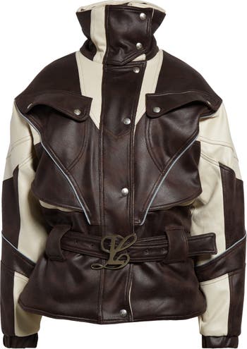 Belted Tech Faux Leather Puffer Jacket