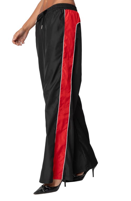 Shop Edikted Cameron Contrast Panel Satin Track Pants In Black
