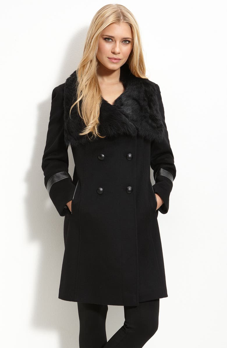 Nicole Miller Wool Coat with Shearling Fur Collar | Nordstrom