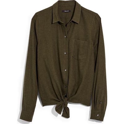 Madewell Flannel Tie-Front Shirt, Green