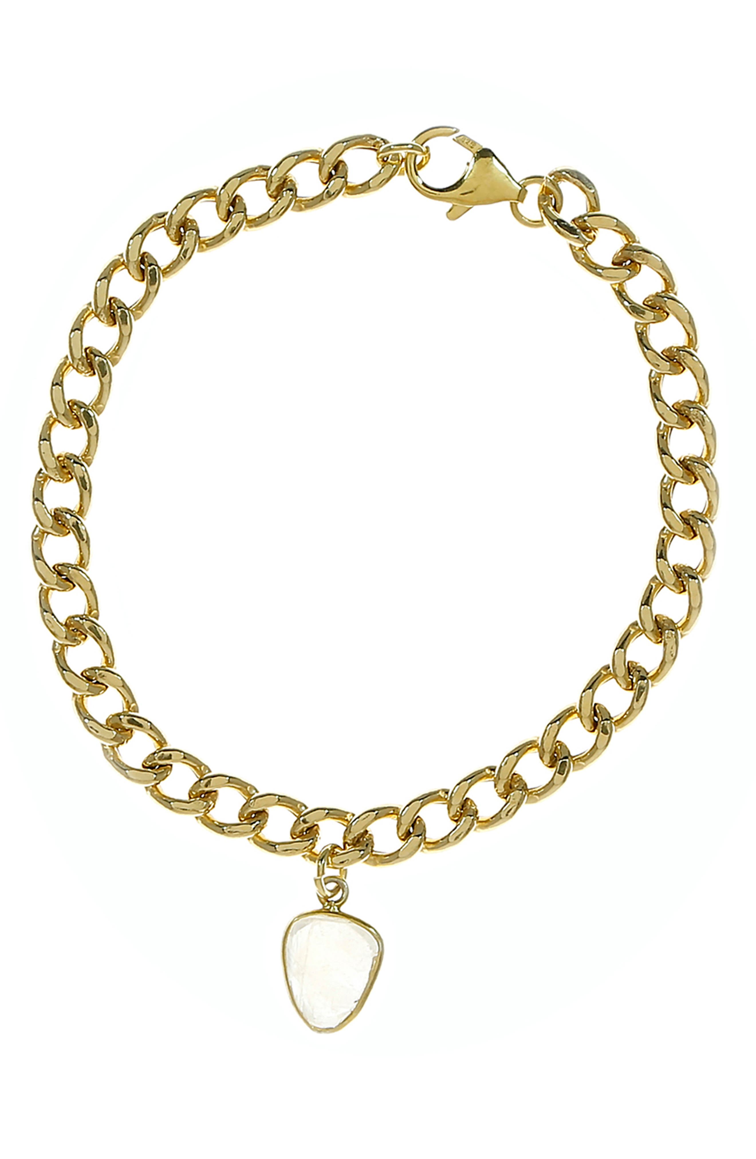 Adornia Curb Chain Bracelet Moonstone In Metallic Gold