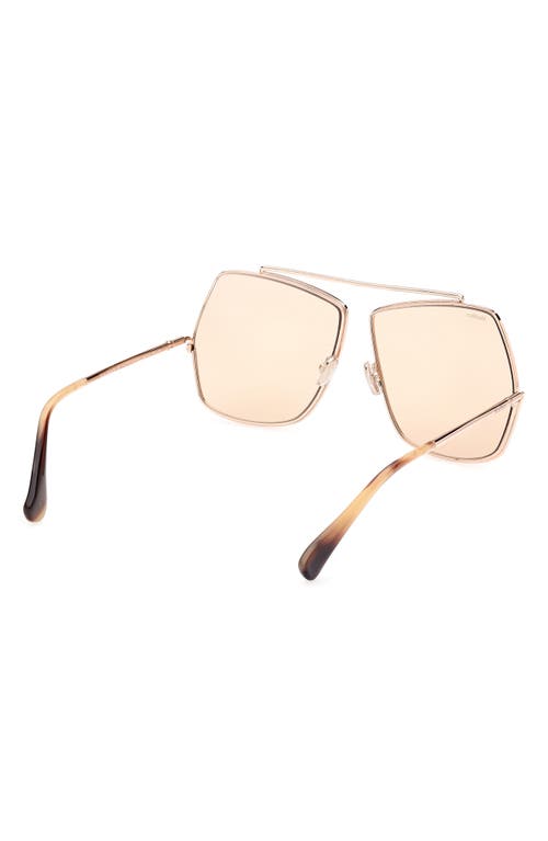 Shop Max Mara 64mm Geometric Sunglasses In Shiny Rose Gold/brown