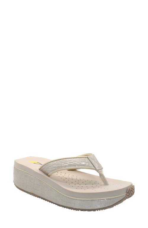 'Mini Croco' Wedge Sandal in Off White